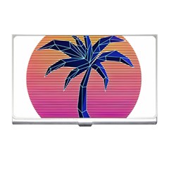 Abstract 3d Art Holiday Island Palm Tree Pink Purple Summer Sunset Water Business Card Holder by Cemarart