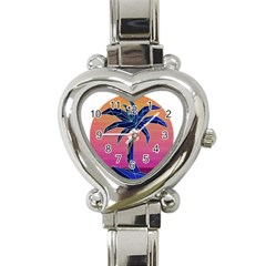 Abstract 3d Art Holiday Island Palm Tree Pink Purple Summer Sunset Water Heart Italian Charm Watch by Cemarart