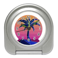 Abstract 3d Art Holiday Island Palm Tree Pink Purple Summer Sunset Water Travel Alarm Clock by Cemarart