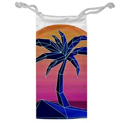 Abstract 3d Art Holiday Island Palm Tree Pink Purple Summer Sunset Water Jewelry Bag by Cemarart