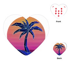 Abstract 3d Art Holiday Island Palm Tree Pink Purple Summer Sunset Water Playing Cards Single Design (heart) by Cemarart