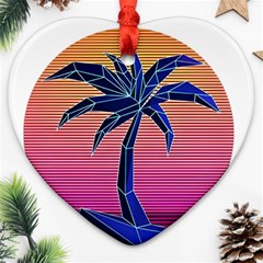 Abstract 3d Art Holiday Island Palm Tree Pink Purple Summer Sunset Water Heart Ornament (two Sides) by Cemarart