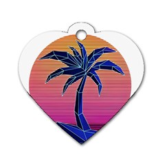 Abstract 3d Art Holiday Island Palm Tree Pink Purple Summer Sunset Water Dog Tag Heart (two Sides) by Cemarart