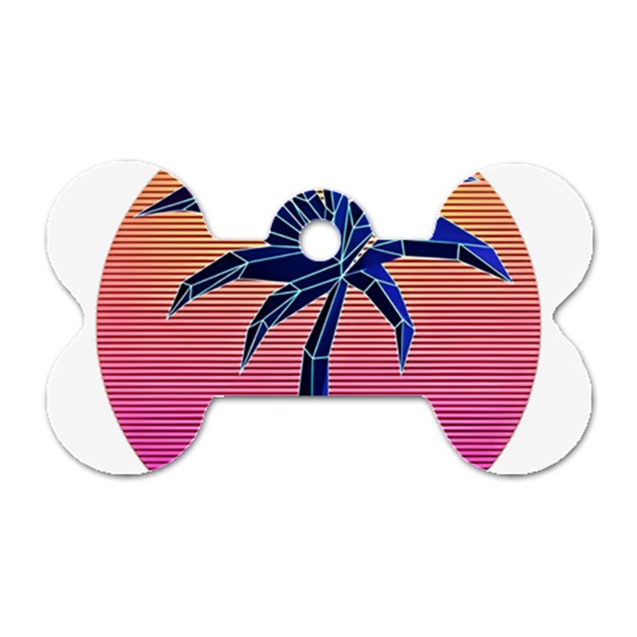 Abstract 3d Art Holiday Island Palm Tree Pink Purple Summer Sunset Water Dog Tag Bone (One Side)