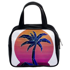 Abstract 3d Art Holiday Island Palm Tree Pink Purple Summer Sunset Water Classic Handbag (two Sides) by Cemarart