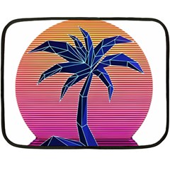 Abstract 3d Art Holiday Island Palm Tree Pink Purple Summer Sunset Water Fleece Blanket (mini) by Cemarart