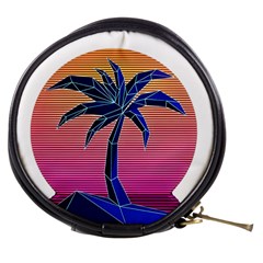 Abstract 3d Art Holiday Island Palm Tree Pink Purple Summer Sunset Water Mini Makeup Bag by Cemarart