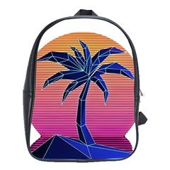 Abstract 3d Art Holiday Island Palm Tree Pink Purple Summer Sunset Water School Bag (large) by Cemarart