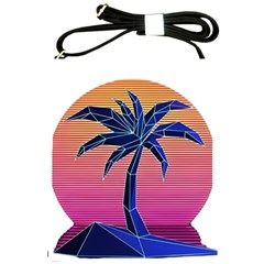 Abstract 3d Art Holiday Island Palm Tree Pink Purple Summer Sunset Water Shoulder Sling Bag by Cemarart