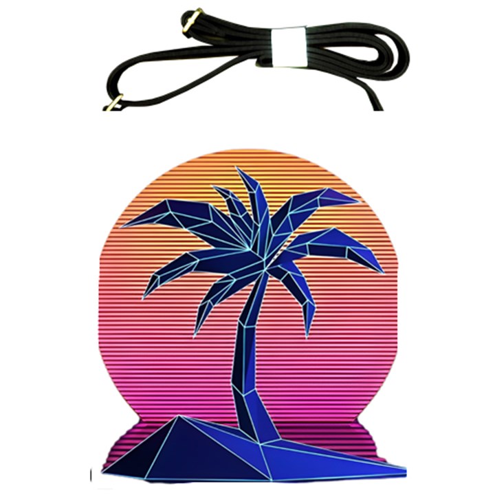 Abstract 3d Art Holiday Island Palm Tree Pink Purple Summer Sunset Water Shoulder Sling Bag