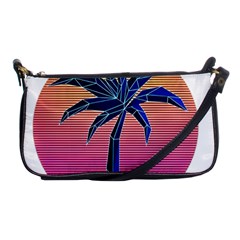 Abstract 3d Art Holiday Island Palm Tree Pink Purple Summer Sunset Water Shoulder Clutch Bag by Cemarart