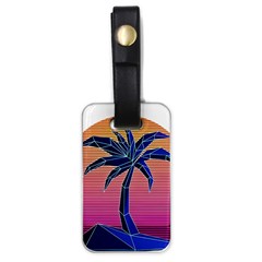 Abstract 3d Art Holiday Island Palm Tree Pink Purple Summer Sunset Water Luggage Tag (one Side) by Cemarart