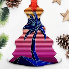 Abstract 3d Art Holiday Island Palm Tree Pink Purple Summer Sunset Water Christmas Tree Ornament (two Sides) by Cemarart