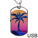 Abstract 3d Art Holiday Island Palm Tree Pink Purple Summer Sunset Water Dog Tag USB Flash (One Side) Front