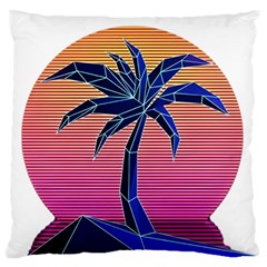 Abstract 3d Art Holiday Island Palm Tree Pink Purple Summer Sunset Water Large Cushion Case (one Side) by Cemarart