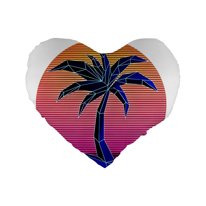 Abstract 3d Art Holiday Island Palm Tree Pink Purple Summer Sunset Water Standard 16  Premium Heart Shape Cushions