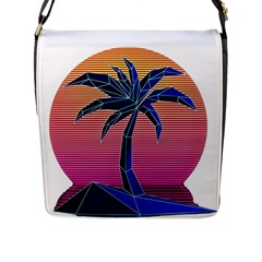 Abstract 3d Art Holiday Island Palm Tree Pink Purple Summer Sunset Water Flap Closure Messenger Bag (l) by Cemarart