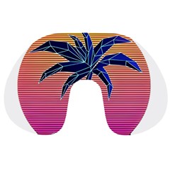 Abstract 3d Art Holiday Island Palm Tree Pink Purple Summer Sunset Water Travel Neck Pillow by Cemarart