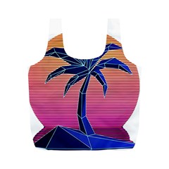 Abstract 3d Art Holiday Island Palm Tree Pink Purple Summer Sunset Water Full Print Recycle Bag (m) by Cemarart