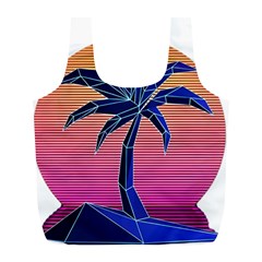 Abstract 3d Art Holiday Island Palm Tree Pink Purple Summer Sunset Water Full Print Recycle Bag (l) by Cemarart