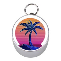 Abstract 3d Art Holiday Island Palm Tree Pink Purple Summer Sunset Water Mini Silver Compasses by Cemarart