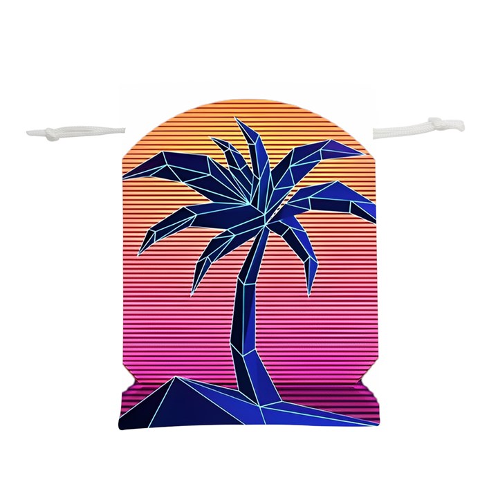 Abstract 3d Art Holiday Island Palm Tree Pink Purple Summer Sunset Water Lightweight Drawstring Pouch (S)