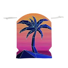 Abstract 3d Art Holiday Island Palm Tree Pink Purple Summer Sunset Water Lightweight Drawstring Pouch (l) by Cemarart