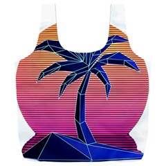 Abstract 3d Art Holiday Island Palm Tree Pink Purple Summer Sunset Water Full Print Recycle Bag (xxxl) by Cemarart