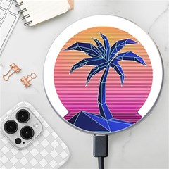 Abstract 3d Art Holiday Island Palm Tree Pink Purple Summer Sunset Water Wireless Fast Charger(white) by Cemarart