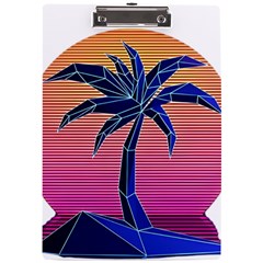 Abstract 3d Art Holiday Island Palm Tree Pink Purple Summer Sunset Water A4 Acrylic Clipboard by Cemarart