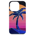 Abstract 3d Art Holiday Island Palm Tree Pink Purple Summer Sunset Water iPhone 14 Pro Black UV Print Case Front