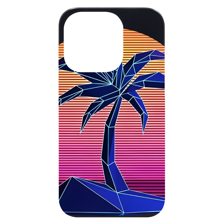 Abstract 3d Art Holiday Island Palm Tree Pink Purple Summer Sunset Water iPhone 14 Pro Black UV Print Case