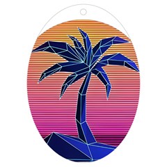 Abstract 3d Art Holiday Island Palm Tree Pink Purple Summer Sunset Water Uv Print Acrylic Ornament Oval by Cemarart