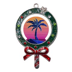 Abstract 3d Art Holiday Island Palm Tree Pink Purple Summer Sunset Water Metal X mas Lollipop With Crystal Ornament