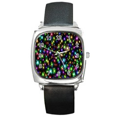 Star Colorful Christmas Abstract Square Metal Watch by Cemarart