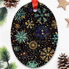 Gold Teal Snowflakes Ornament (oval) by Grandong