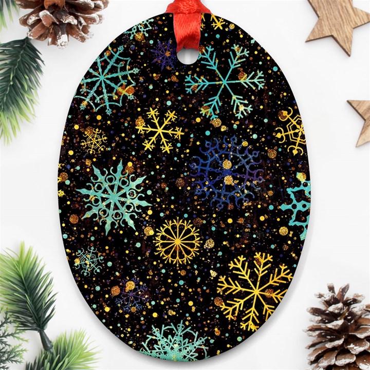 Gold Teal Snowflakes Ornament (Oval)