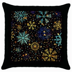 Gold Teal Snowflakes Throw Pillow Case (black) by Grandong