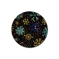 Gold Teal Snowflakes Rubber Coaster (round) by Grandong