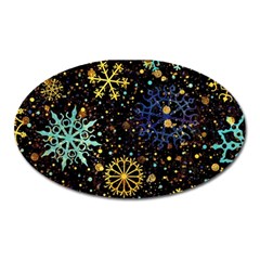 Gold Teal Snowflakes Oval Magnet