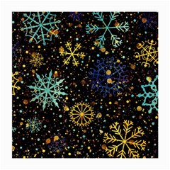 Gold Teal Snowflakes Medium Glasses Cloth (2 Sides)