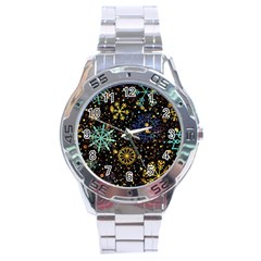 Gold Teal Snowflakes Stainless Steel Analogue Watch