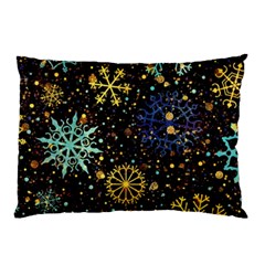 Gold Teal Snowflakes Pillow Case (two Sides) by Grandong