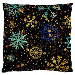 Gold Teal Snowflakes Large Cushion Case (two Sides) by Grandong