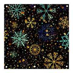 Gold Teal Snowflakes Banner And Sign 3  X 3  by Grandong