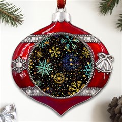 Gold Teal Snowflakes Metal Snowflake And Bell Red Ornament by Grandong