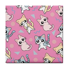 Cute Animal Little Cat Seamless Pattern Tile Coaster by Grandong