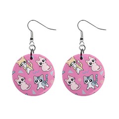 Cute Animal Little Cat Seamless Pattern Mini Button Earrings by Grandong