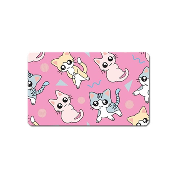 Cute Animal Little Cat Seamless Pattern Magnet (Name Card)