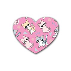 Cute Animal Little Cat Seamless Pattern Rubber Heart Coaster (4 Pack) by Grandong